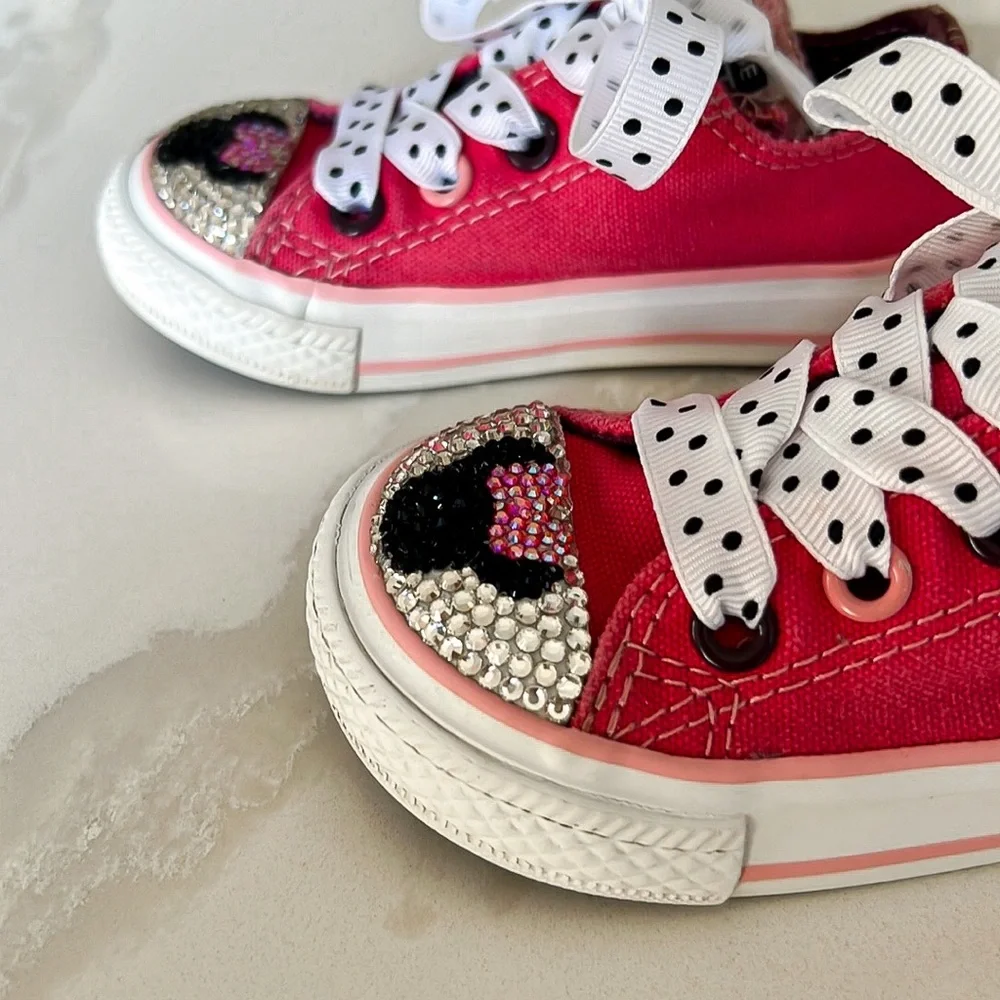 Converse Pink Minnie Mouse Bling Rhinestone Polka Dot Sneakers Little Girl Sz 5